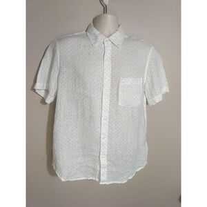 Daniel Hechter Modern Fit Linen White Blue Diamond Print Collared  Shirt Size M